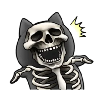 😱 esqueleto, gato negro, cráneo, humor, dibujos animados whatsapp sticker