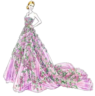 👚 Kleid, Abendkleid, Frau, Mode, Blumen, Illustration, Rosa telegram sticker