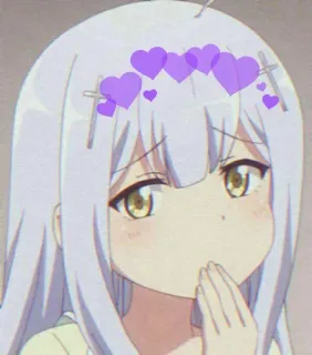 😆 Raphi аниме, милый, фиолетовые сердечки, мультфильм telegram sticker