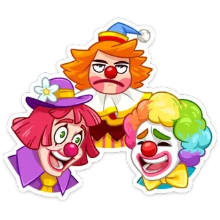 ☹️ Clown, Drôle, Dessin animé, Emoji, Autocollant, Personnage whatsapp sticker
