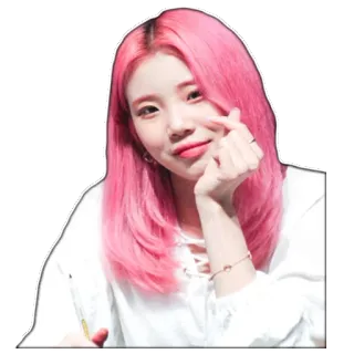 ❤️ K-Pop, Coreano, ragazza, capelli rosa, carina, segno del cuore, Asiatica telegram sticker