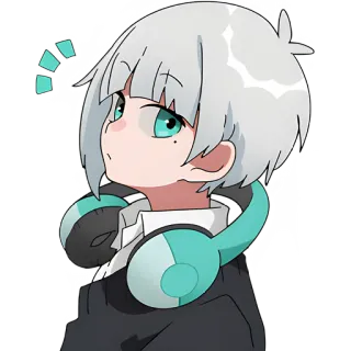 😎 Anime, Mangá, Fones de ouvido, Cabelo branco, Desenho animado, Personagem telegram sticker