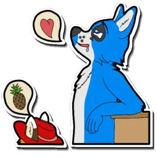 ❤ furry, anthropomorphic, heart, pineapple, cartoon, animal, blue telegram sticker