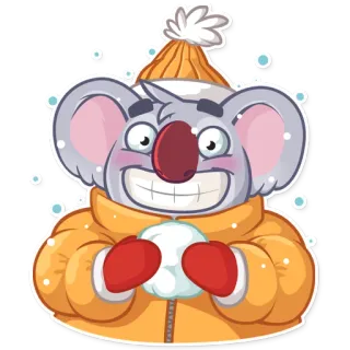 🌨 koala, hiver, neige, animal, dessin animé, boule de neige, mignon telegram sticker