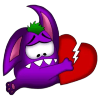 💔 sadness, broken heart, monster, cartoon, purple, character, sad, emotional telegram sticker