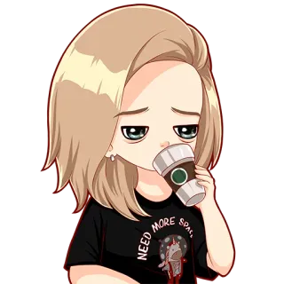 😪 NEED MORE SPACE cartoon, sad, coffee, space, girl, chibi whatsapp sticker