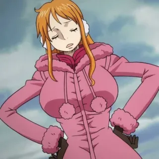 😧 Nami One Piece 动漫, 海贼王, 橙色头发, 冬天, 冷 telegram sticker