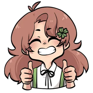 👍 การ์ตูน, ผู้หญิง, ยกนิ้วโป้ง, เครื่องราง, โคลเวอร์ telegram sticker