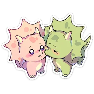 ⭐ tricératops, dinosaure, mignon, dessin animé, kawaii, autocollant, animaux, couple telegram sticker