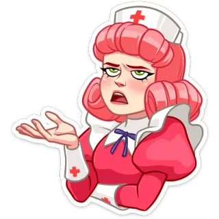 😒 enfermera, médico, dibujo animado, mujer, gesto whatsapp sticker