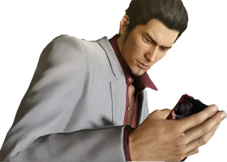 📱 Kazuma Kiryu Yakuza videogioco, personaggio, completo, smartphone, maschio telegram sticker