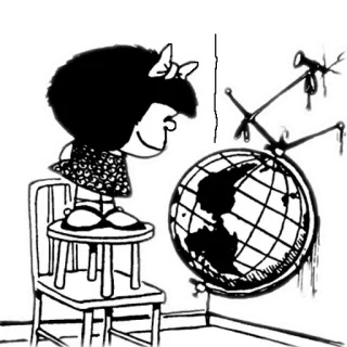 😇 Mafalda Cartoon, Mädchen, Globus, Welt, Kind whatsapp sticker