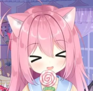 😊 chica anime, orejas de gato, paleta, kawaii, pelo rosa, anime whatsapp sticker