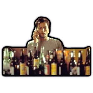 😧 Charlie Sheen Charlie Sheen, actor, bottles, phone, man whatsapp sticker