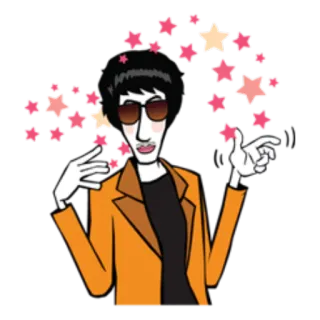 😎 cartoon, sunglasses, jacket, stars, orange, character telegram sticker