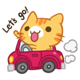 ✋ 猫, 車, 運転, 可愛い, 漫画, 動物, ステッカー telegram sticker