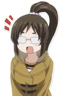 😮 Anime, Frau, Brille, Cartoon, Süß, Pferdeschwanz, Mantel telegram sticker