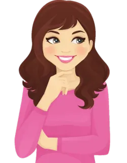 😍 Frau, Cartoon, Mädchen, Lächeln, rosa Shirt, braune Haare, denkend whatsapp sticker