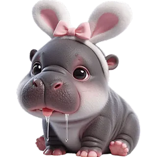 🤤 ippopotamo, orecchie da coniglio, carino, cartone animato, animale telegram sticker