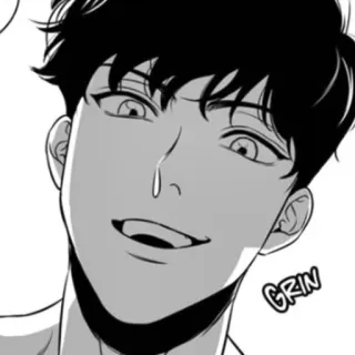 🍾 GRIN Mann, Grinsen, Grinsen, Schwarzweiß, Cartoon, Ausdruck, Selbstsicher, Anime telegram sticker
