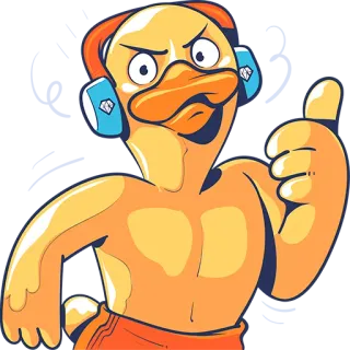 👍 duck, cartoon, thumbs up, animal, headphones whatsapp sticker