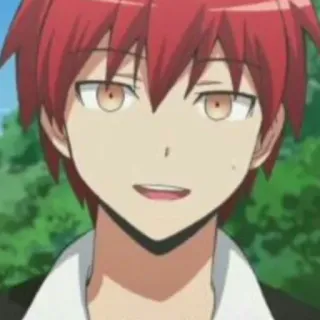 🙂 Karma Akabane Assassination Classroom anime, cabelo ruivo, sorrindo, escola, Karma, Akabane telegram sticker