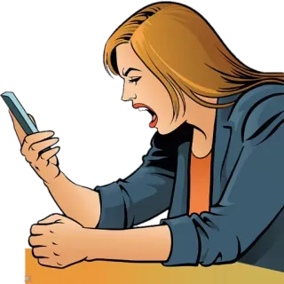😵 en colère, frustrée, femme, téléphone, crier, contrariée, dessin animé telegram sticker