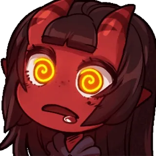 😵💫 demone, anime, ipnotizzato, rosso, occhi, sticker whatsapp sticker