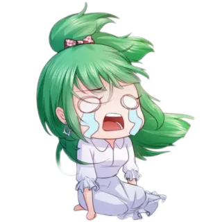 😭 smutny, płaczący, anime, dziewczyna, zielone włosy, chibi telegram sticker
