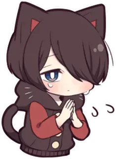 🙏 Anime, Gatto, Kawaii, Carino, Chibi, Adesivo whatsapp sticker