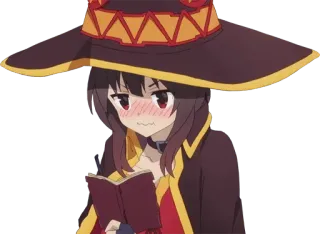 😳 Megumin Konosuba Anime, Fille, Sorcière, Mage, Mignon, Embarrassé(e), Livre, Rougir whatsapp sticker
