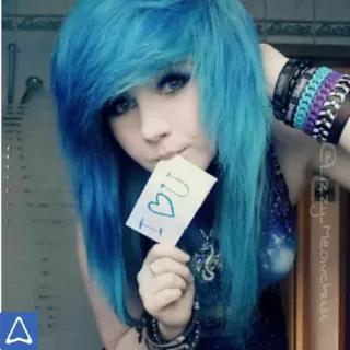 😍 I <3 U девушка, голубые волосы, эмо, любовь, подросток telegram sticker