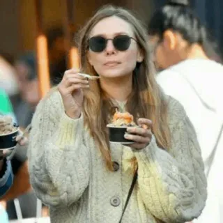 🧚‍♀️ woman, eating, sunglasses, sweater, food telegram sticker