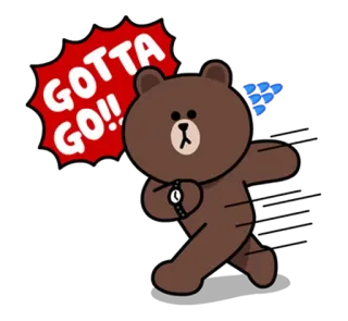 🏃 Brown GOTTA GO!! медведь, спешка, бег, Line Friends, пора бежать telegram sticker