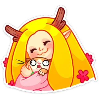 🤗 elfo, gato, abrazo, lindo, fantasía, dibujos animados, astas, floral telegram sticker