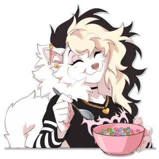 🥣 furry furry, anthropomorphic, eating, cereal, breakfast, anime, cute whatsapp sticker