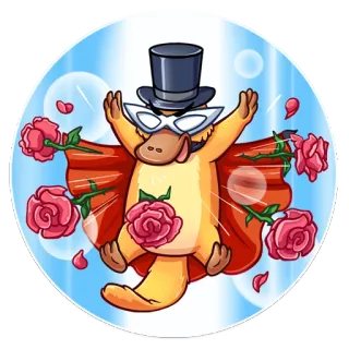 🌹 platypus, rose, cartoon, top hat, cape, mask, magic, animal telegram sticker