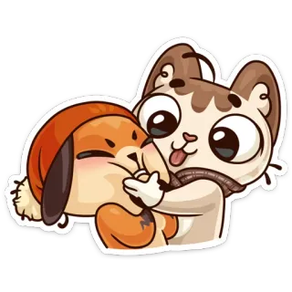 😛 dog, cat, hug, friendship, cute, cartoon whatsapp sticker