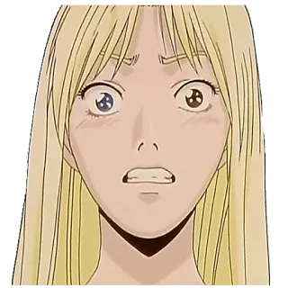😱 anime, gadis, terkejut, rambut pirang, heterokromia whatsapp sticker