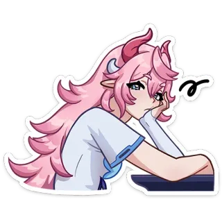 😮‍💨 anime girl, pink hair, horns, bored, sad, cartoon, sticker telegram sticker
