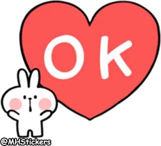👌 OK ok, coração, coelho, fofo, bonitinho whatsapp sticker