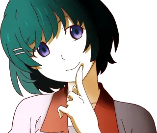 🤔 Anime, Chica, Sonrisa, Curioso/Curiosa, Pensando, Pelo verde, Lindo/Linda telegram sticker