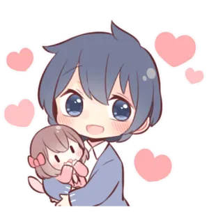 🥰 애니메이션, 치비, 카와이, 귀여운, 하트, 사랑, 소년, 인형 telegram sticker