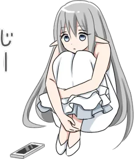 😶 じー garota anime, triste, sentada, sozinha, telefone whatsapp sticker