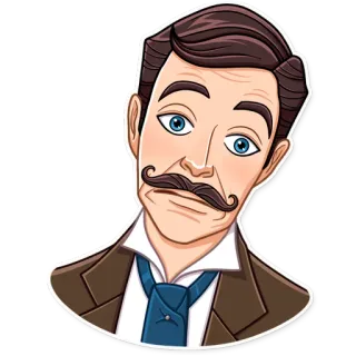 😕 Mann, Cartoon, Figur, Schnurrbart, Krawatte, Porträt, Männlich whatsapp sticker