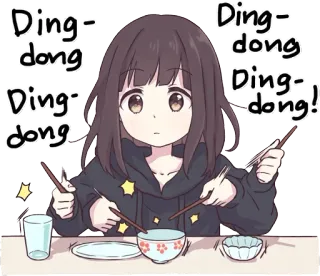 😶 Ding-dong Ding-dong Ding-dong! Anime Mädchen, Essen, Essstäbchen, Essen, Süß, Ding-Dong, Lautmalerei telegram sticker