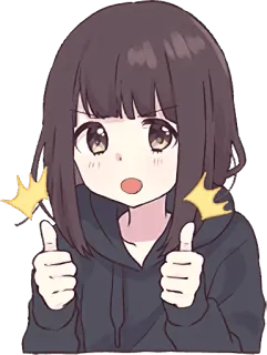 👍 Anime meisje, Duim omhoog, Goedkeuring, Cartoon, Kawaii whatsapp sticker