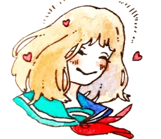 ☺️ Anime, Hoạt hình, Cô gái, Trái tim, Màu nước, Dễ thương, Nghệ thuật telegram sticker