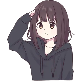 🫡 Cô gái anime, Chào, Nhân vật, Tóc nâu, Nghiêm túc telegram sticker