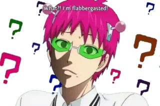 🤔 Saiki Kusuo The Disastrous Life of Saiki K. What? I'm flabbergasted! Аниме, Saiki K, ошеломлен, вопросительные знаки, смешной, удивлённый telegram sticker
